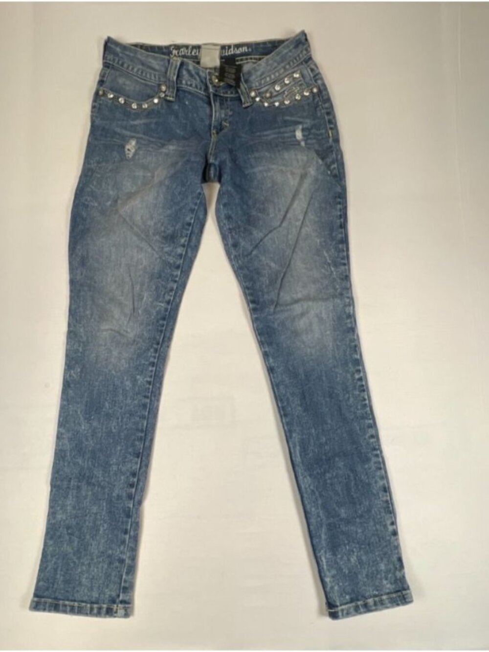 Harley-Davidson Women's 6 Blue Denim Jeans Rhinestone Embellished Biker Style